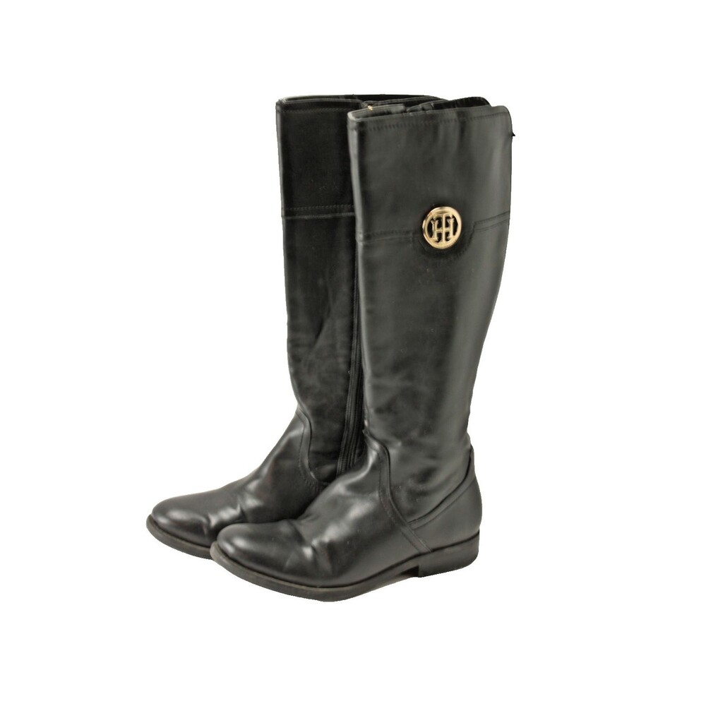 Tommy Hilfiger Boots Women's 9M  Black Faux Leather Riding Equestrian *READ